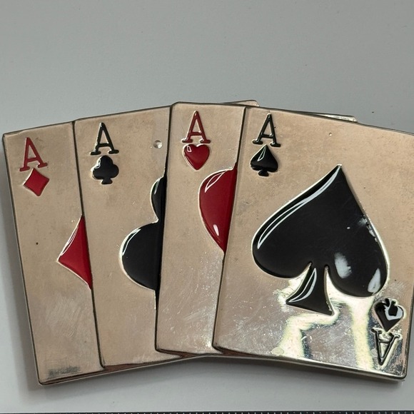 Four Aces Playing Card Belt Buckle Silver Tone‎ Poker Card Design - Picture 12 of 13